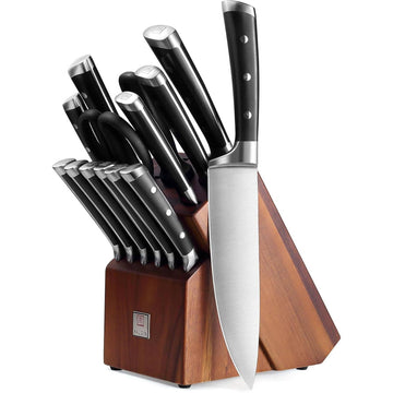 PAUDIN 15-Piece Knife Block Set - High Carbon Stainless Steel with Sharpener