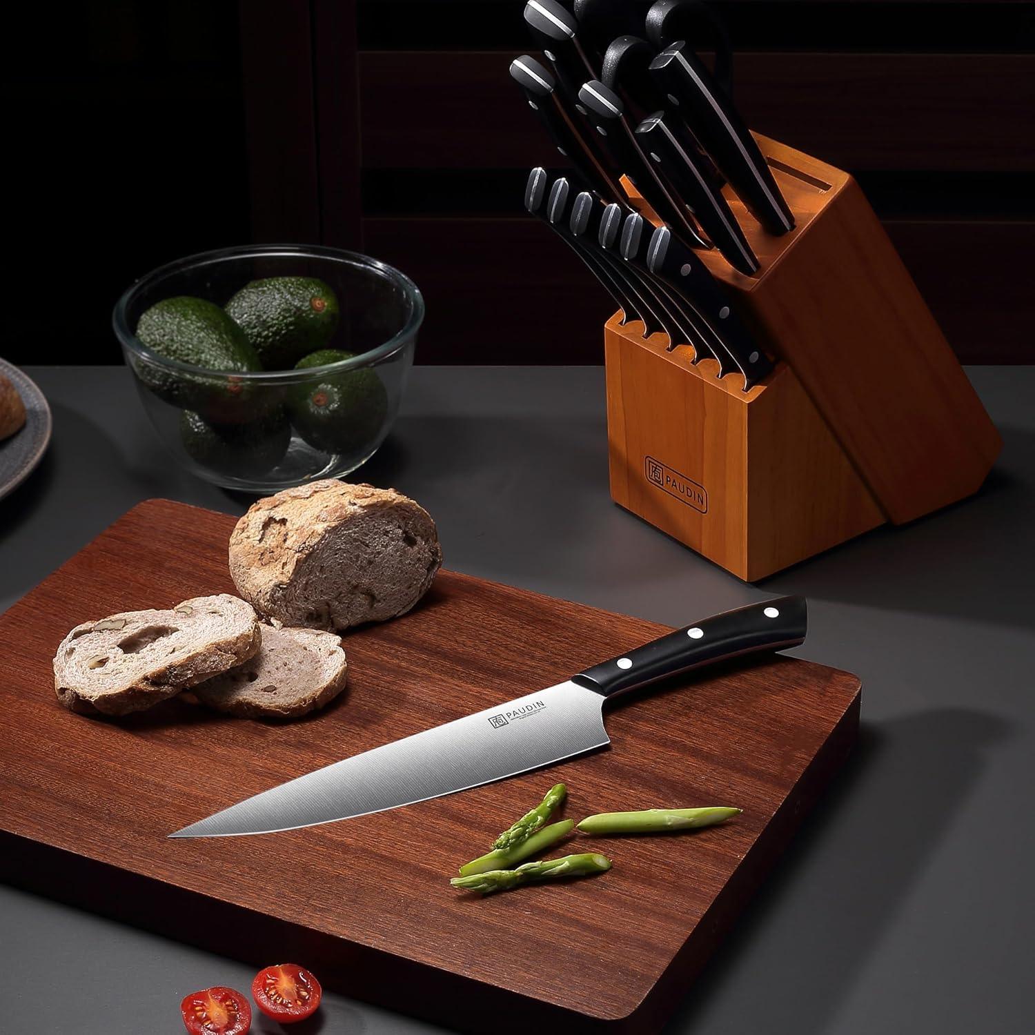 PAUDIN 15 - Piece Kitchen Knife Set with Block - High Carbon German Steel - Paudin Store