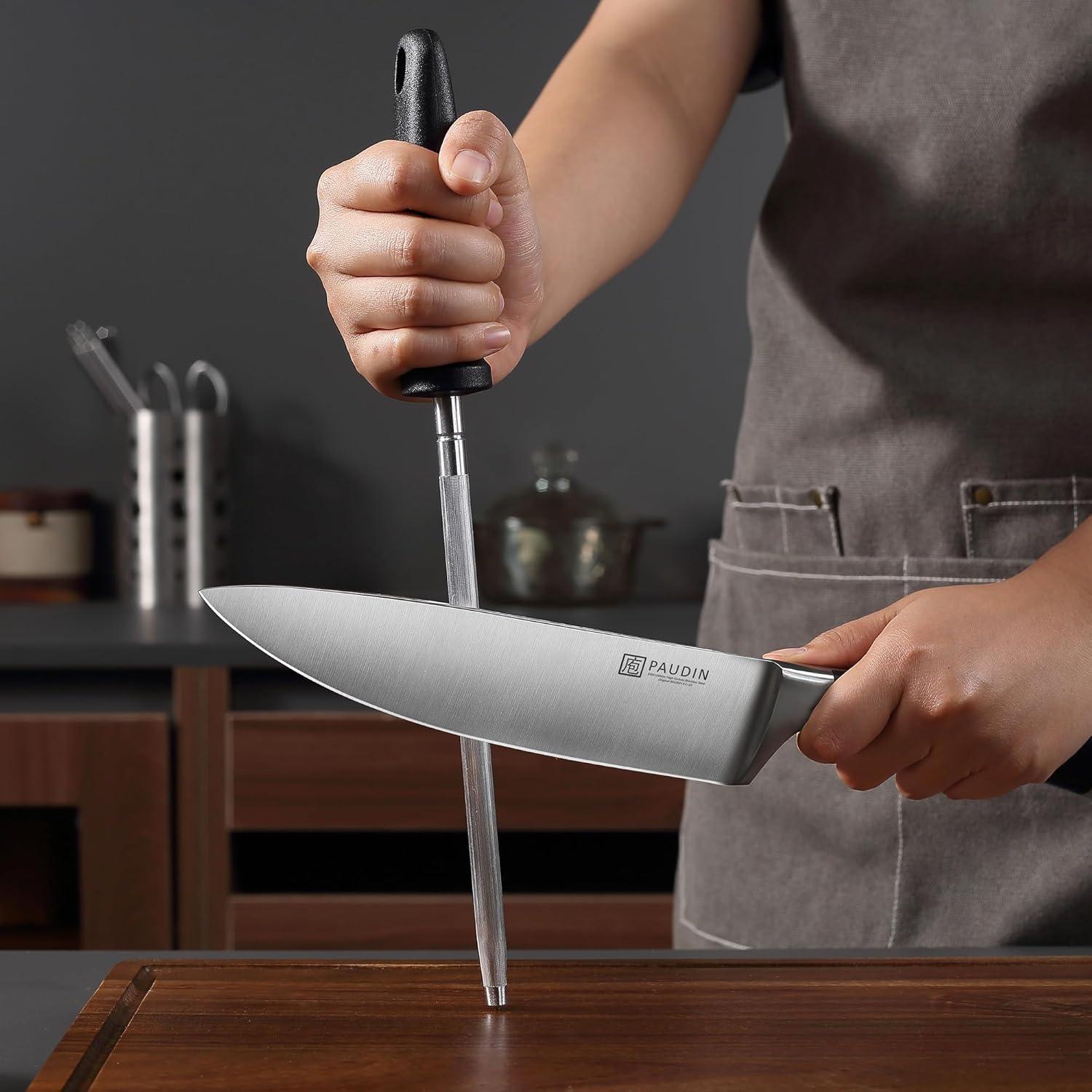 PAUDIN 15 - Piece Knife Block Set - High Carbon Stainless Steel with Sharpener, Full Tang Triple Rivet Handle - Paudin Store