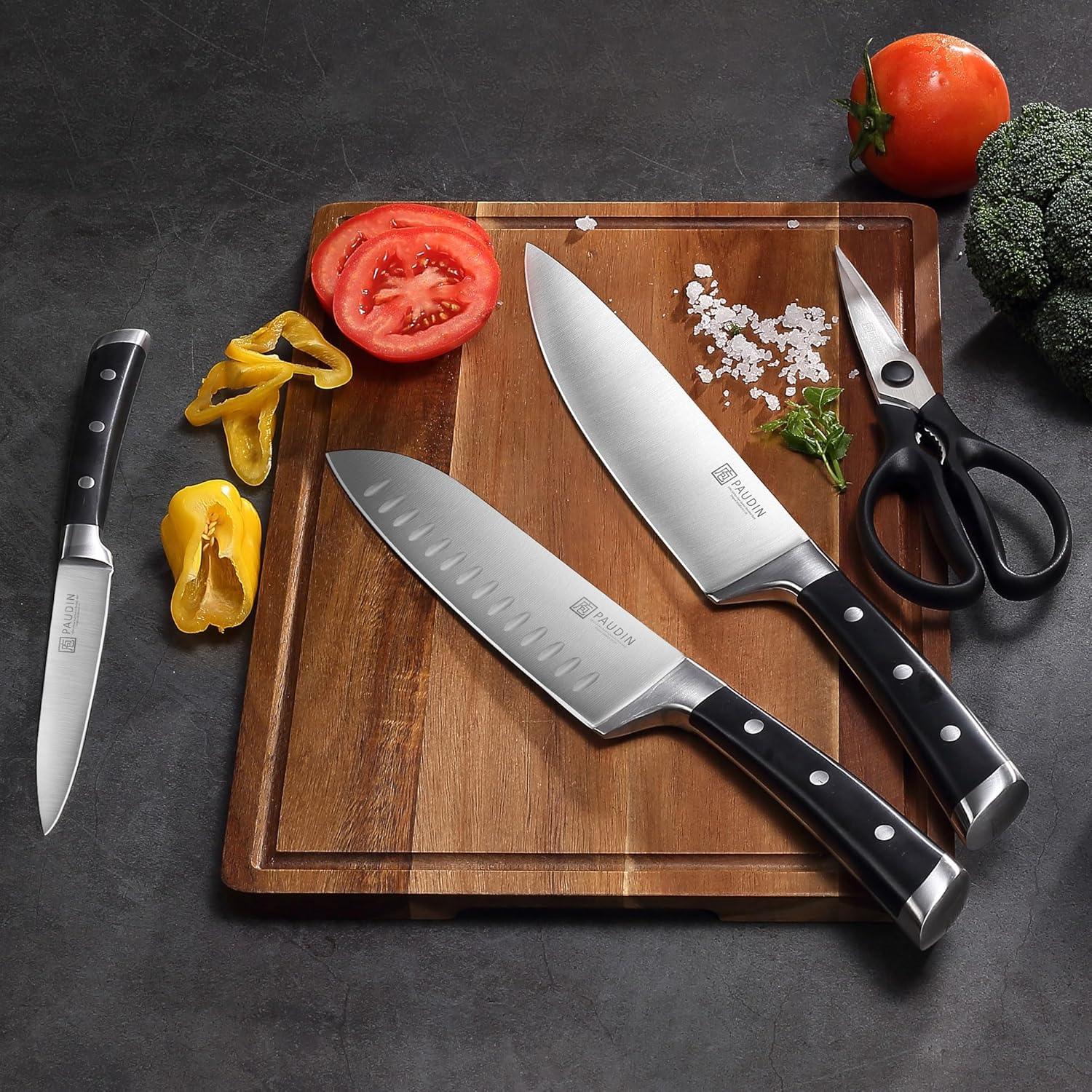 PAUDIN 15 - Piece Knife Block Set - High Carbon Stainless Steel with Sharpener, Full Tang Triple Rivet Handle - Paudin Store