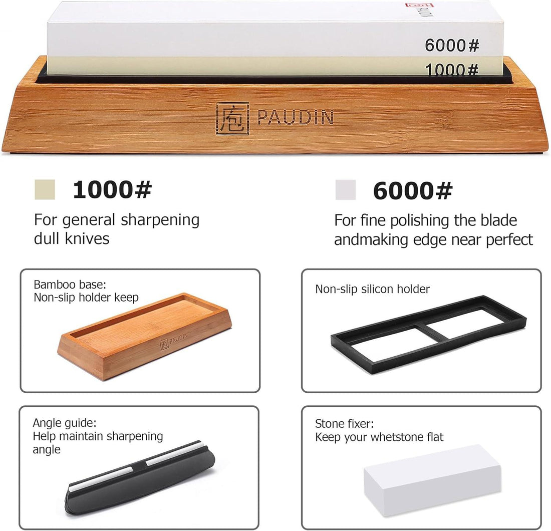 Paudin Premium Whetstone Knife Sharpener Kit - 1000/6000 Grit - Paudin Store