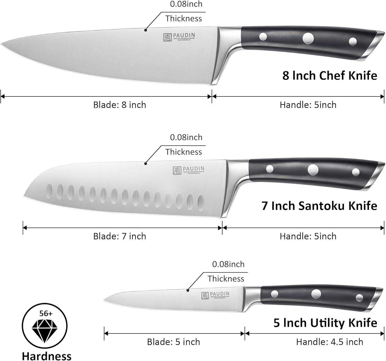 PAUDIN Swiss 3 - Piece Chefs Knife Set - Paudin Store
