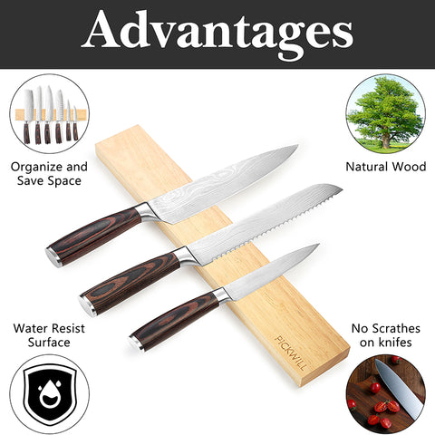 PICKWILL 16-Zoll magnetische Messerleiste aus Holz – sichere Wandhalterung für Küchenmesser und Werkzeuge 