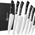 PAUDIN Kitchen Knife Set, 7 Piece Chef Knife Set, High Carbon Stainless Steel Kitchen Knives, Ultra Sharp Knives Set for Kitchen, Precise Cutting, Durable with Ergonomic Handle, Black