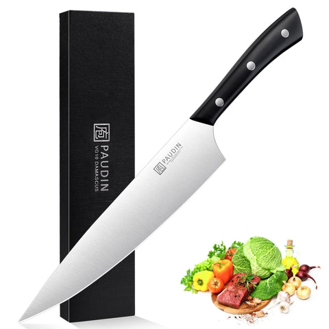 PAUDIN Kitchen Knife Set, 7 Piece Chef Knife Set, High Carbon Stainless Steel Kitchen Knives, Ultra Sharp Knives Set for Kitchen, Precise Cutting, Durable with Ergonomic Handle, Black