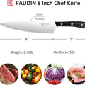 PAUDIN Chef Knife, 8 Inch Kitchen Knife, Ultra Sharp Knife - High Carbon Stainless Steel, Professional Chefs Knife, Ergonomic Handle with Three Rivets, Kitchen Gadgets with Premium Gift Box