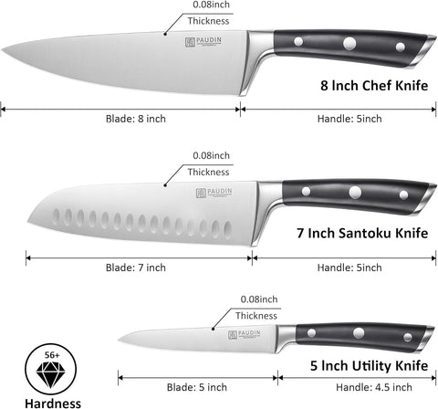 PAUDIN Swiss 3-Piece Chefs Knife Set