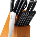 PAUDIN Kitchen Knife Set, 15-Piece Knife Set with Block, High Carbon German Steel Sharp Knife Set for Kitchen Precision Cutting, Triple Riveted Ergonomic Handle, Lightweight & Durable, Black