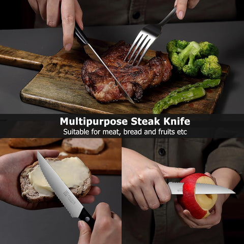 PAUDIN Steak Knives, Steak Knives Set of 8, Razor-Sharp Steak Knife Set 4.5 inch, High Carbon Stainless Steel Serrated Steak Knives Set for Kitchen, Full Tang ABS Handle