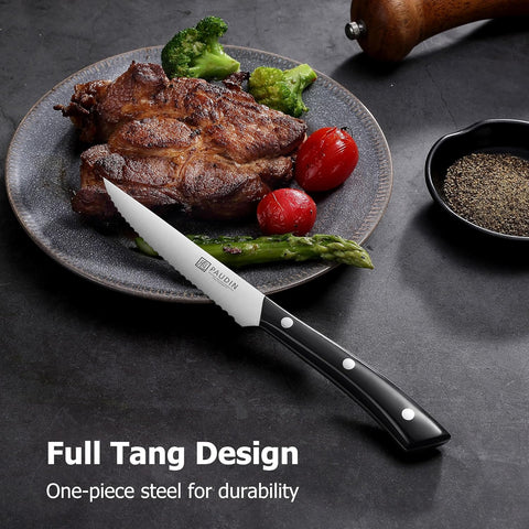 PAUDIN Steak Knives, Steak Knives Set of 8, Razor-Sharp Steak Knife Set 4.5 inch, High Carbon Stainless Steel Serrated Steak Knives Set for Kitchen, Full Tang ABS Handle