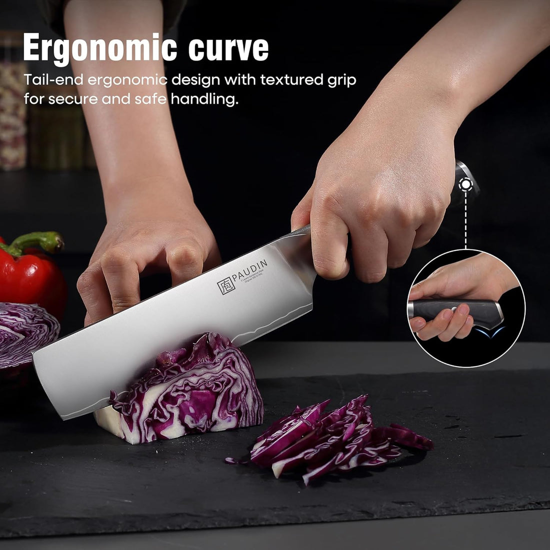 Atermis Damascus Nakiri Knife 7" Ergonomic Handle
