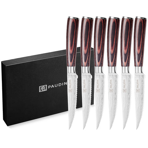 PAUDIN Steak Knives 4.5 Inch, Steak knives Set of 8, High Carbon Stainless  Steel Steak Knife Set, Sharp Serrated Steak Knife with Pakkawood Handle