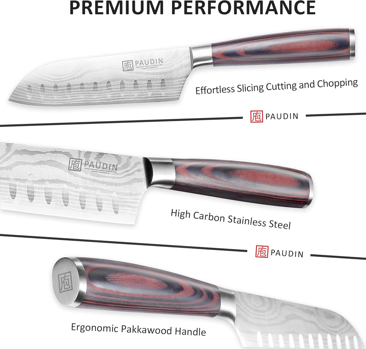Ultrasharp Kitchen PAUDIN 5” Santoku Knife - Japanese Chef Knife, Ultra Sharp Kitchen Bla ...