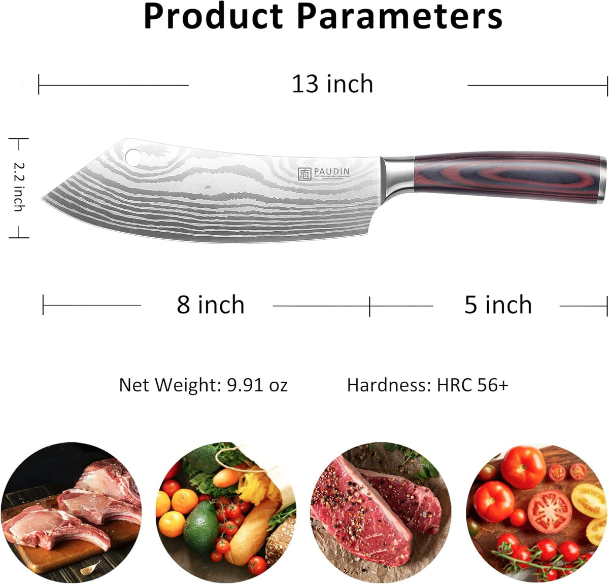 PAUDIN Meat Cutting 8″ Butcher Knife for Bone & Meat Cutting, High Car ...