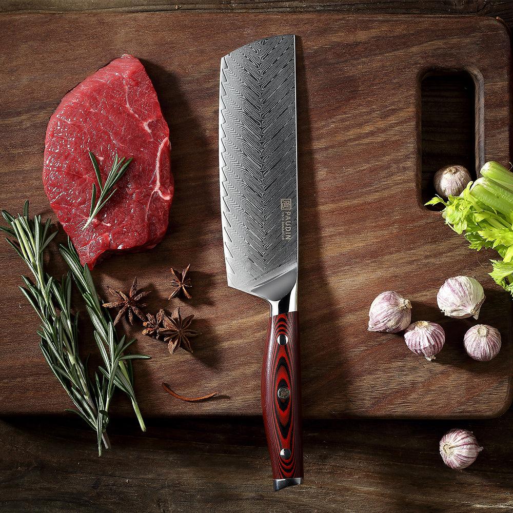 Nakiri Knife - PAUDIN Razor Sharp Meat Cleaver 7 inch High Carbon German Stainless Steel Vegetable Kitchen Knife, Multipurpose Asian Chef Knife for