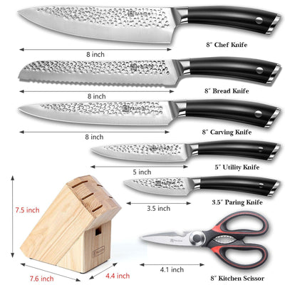Hammered Premium 7 PCS Block Knife Set Kitchen Knives Chefs Knife